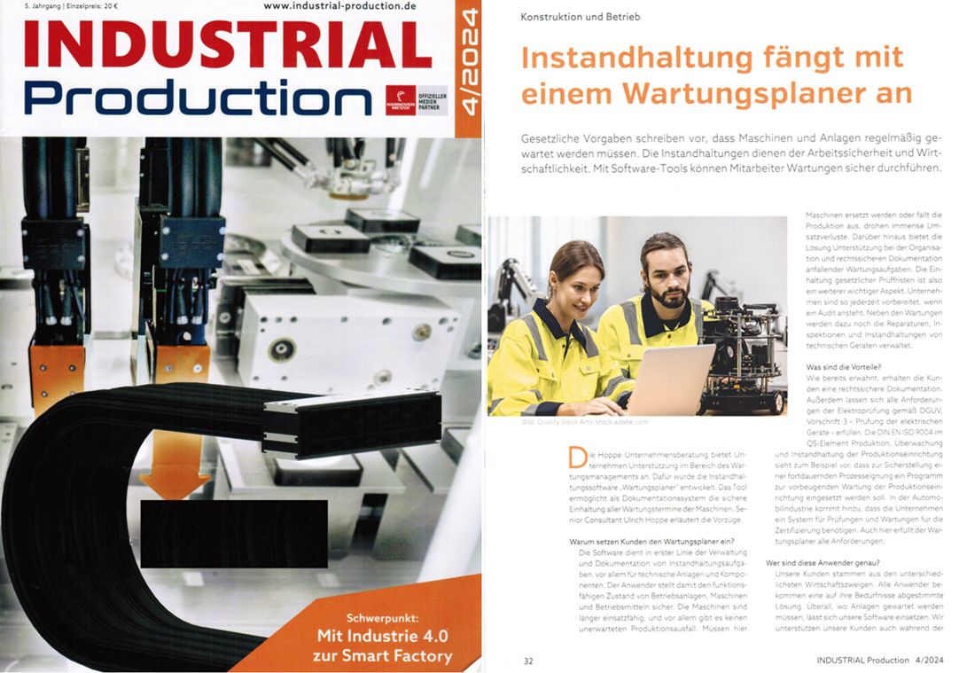 Industrial Production  April/24 - WEKA business Medien GmbH. Instandhaltung fngt mit einem Wartungsplaner an