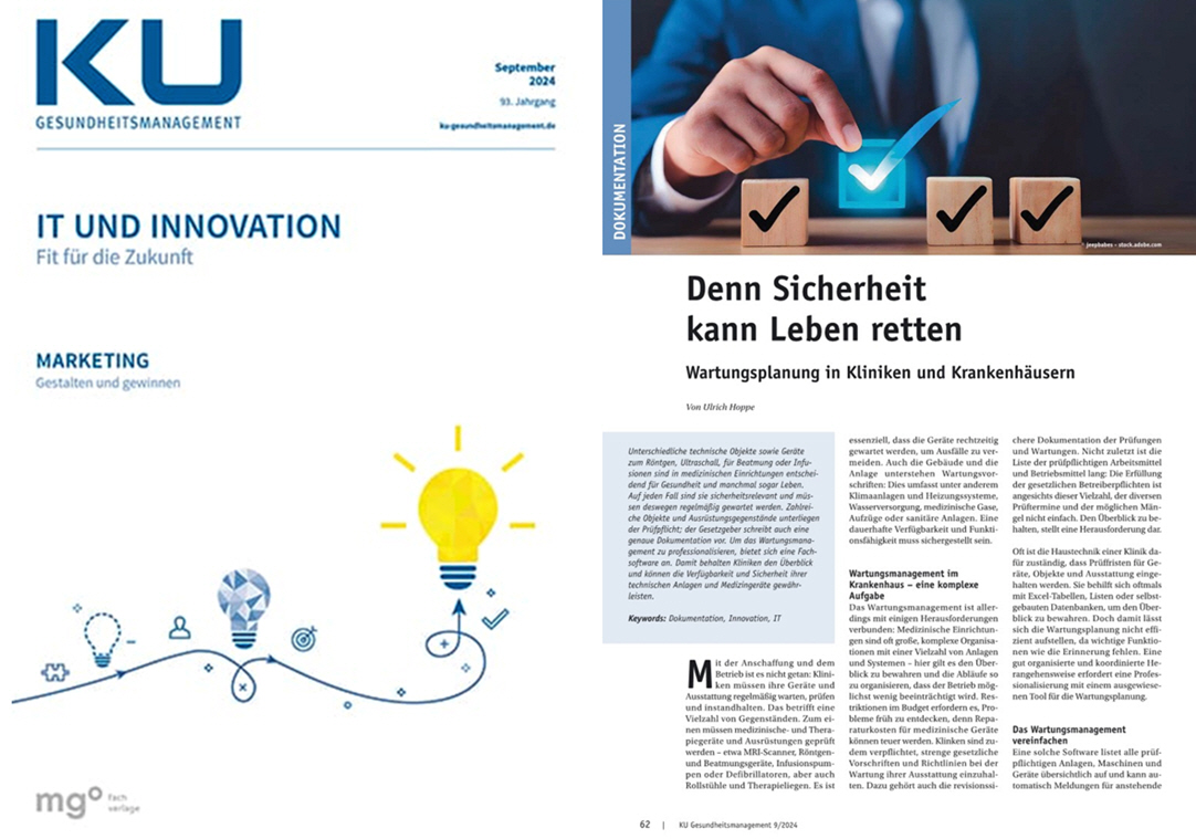 KU Gesundheitsmanagement MGO Fachverlage GmbH & Co. KG September/24 Wartungsplanung in Klinik und Krankenhaus